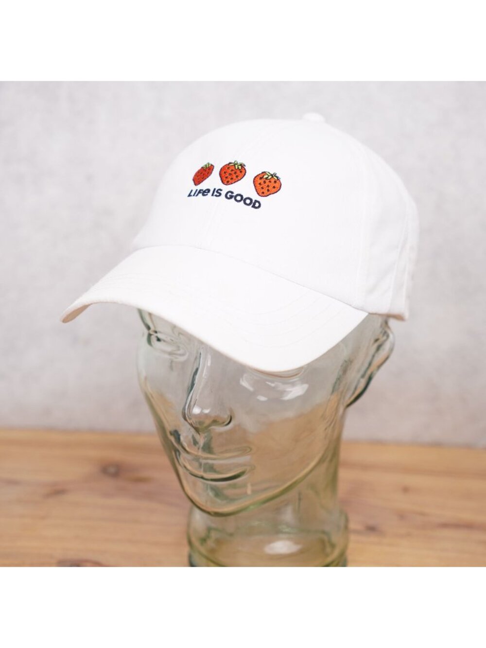Life Is Good Breathable Baseball Cap Hat Adult One Size White Strawberry Logo